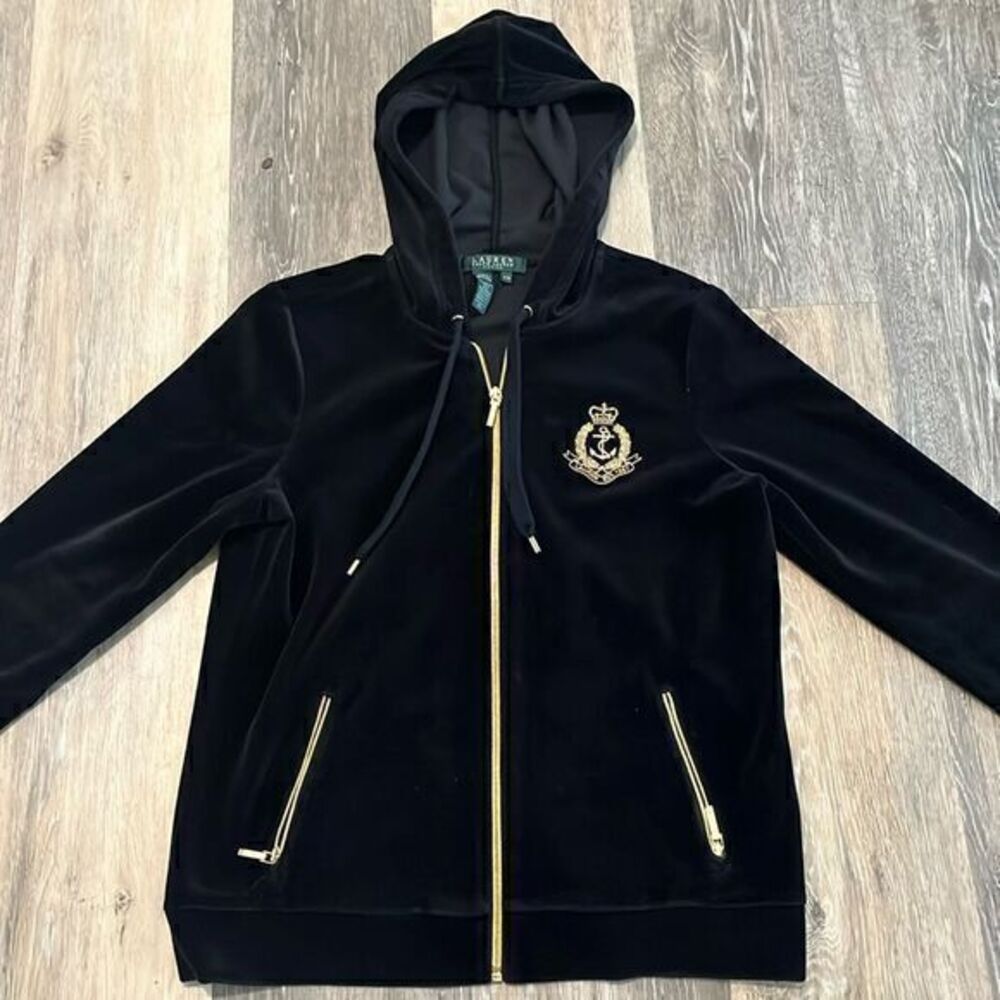 Lauren by Ralph Lauren Velvet Full Zip Hoodie Petite Medium